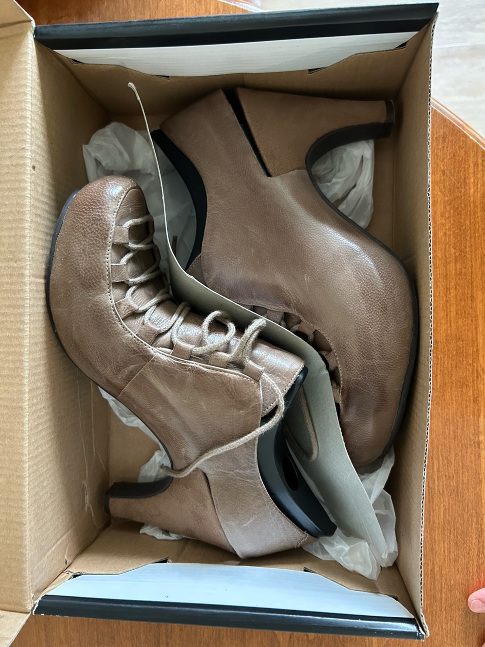 Tsubo Taupe Lace-Up Leather Heeled Booties